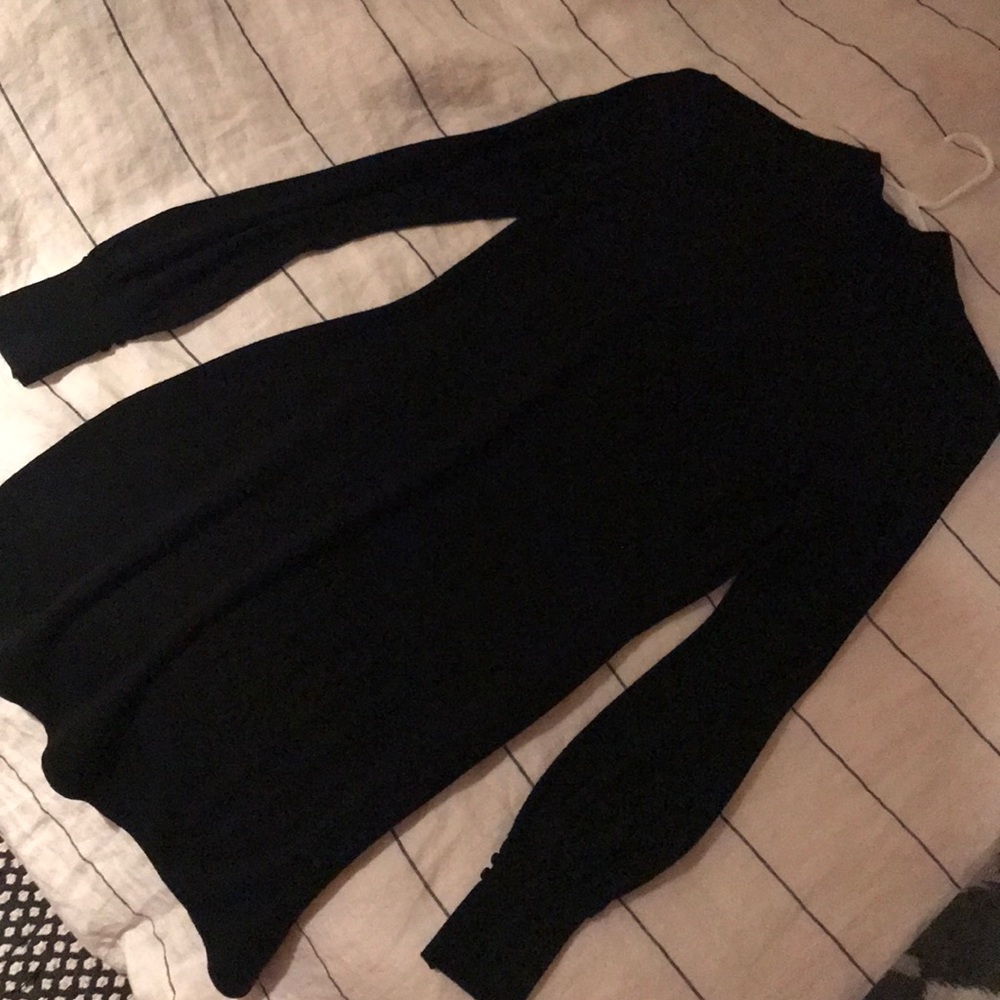 Black wool long sleeved mini dress